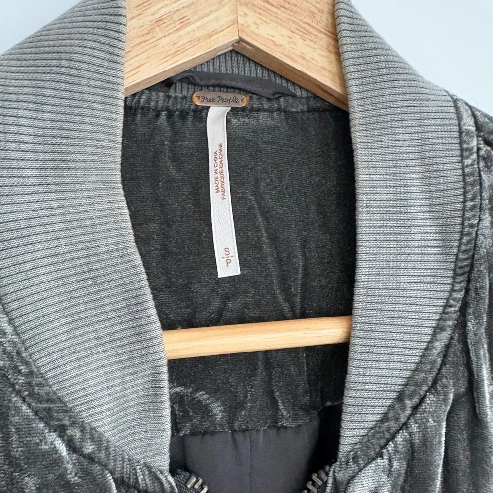 Free People Gray Ruched Velvet Bomber Jacket - Picture 4 of 7